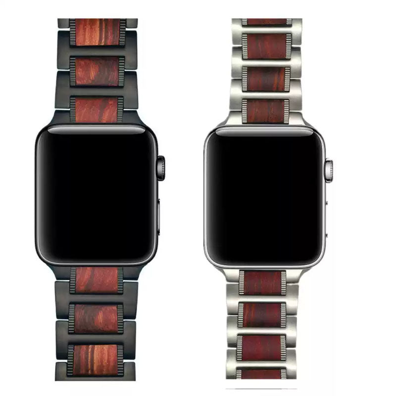 "AdventureFit" Stainless Steel And Wood Metal Butterfly Buckle Band For Apple Watch