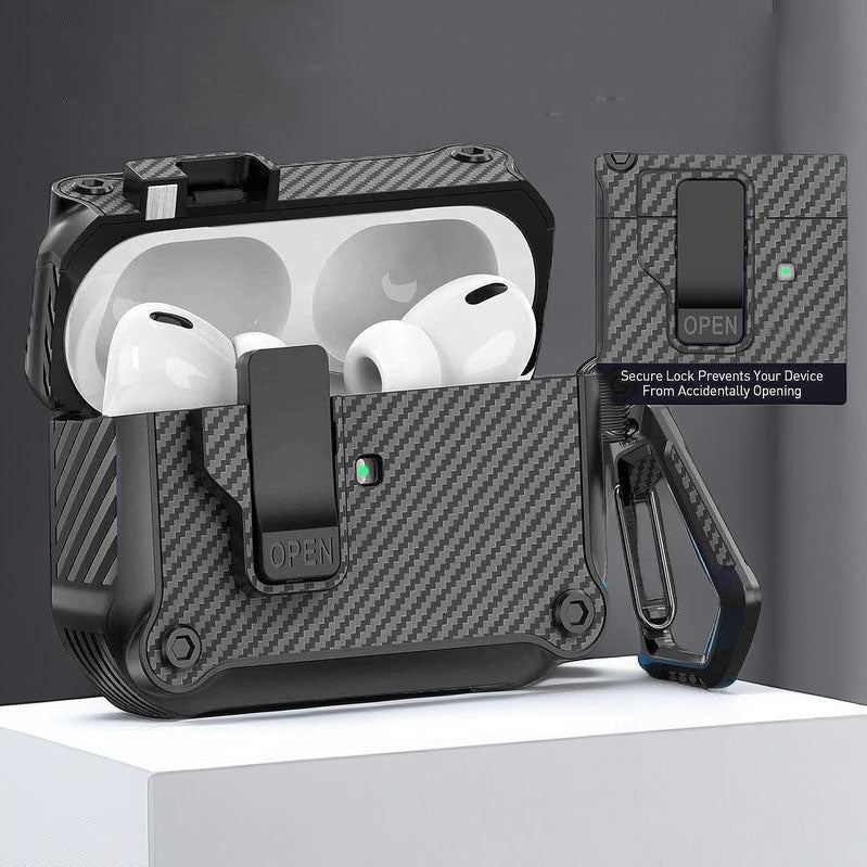 Automatic Pop-Up Carbon Fiber Headphone Case for Apple AirPods