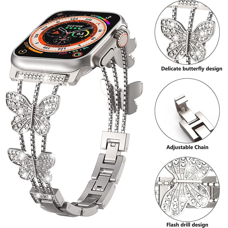 Butterfly Metal Diamond Watch Strap For Apple Watch