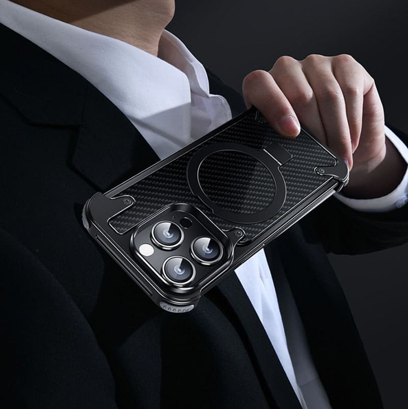 Carbon Fiber Magnetic Bracket Bezel-less Phone Case