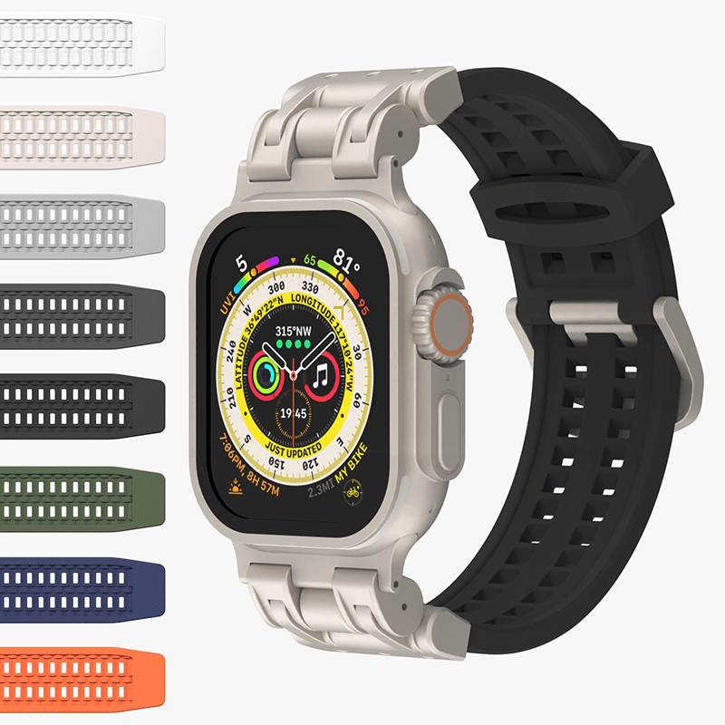 Double Buckle Silicone Band With Zinc Alloy Connector For Apple Watch