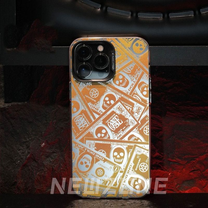 Embossed Series-Skull Banknote Silver Hot Stamping Full Cover Shockproof iPhone Case