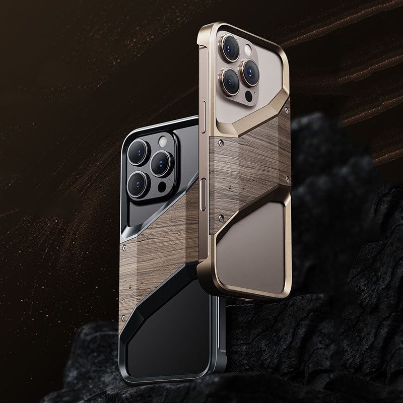 Frameless Hollow Solid Wood Aluminum Alloy Metal Phone Case for iPhone