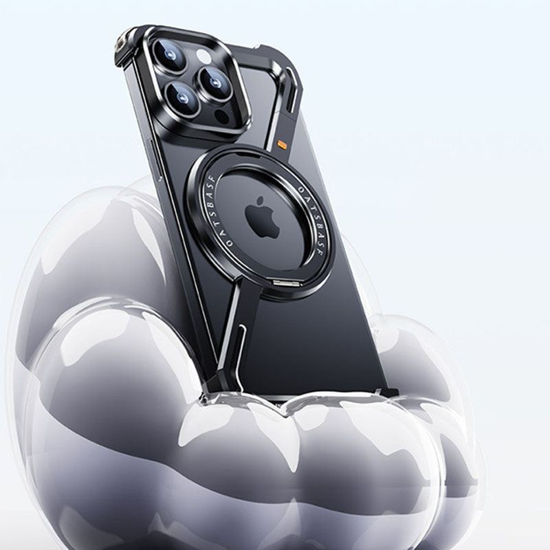 Frameless Metal Hollow Magnetic Rotating Bracket Phone Case