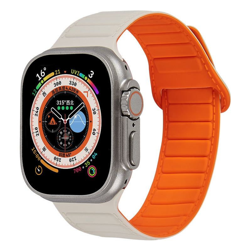 Leather Textured Silicone Magnetic Band For Apple Watch