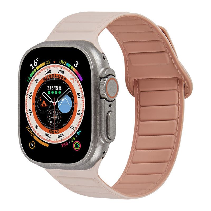 Leather Textured Silicone Magnetic Band For Apple Watch