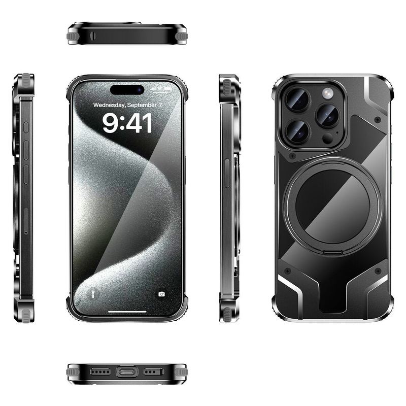 Mecha Style Metal 360° Rotating Stand Magnetic Phone Case