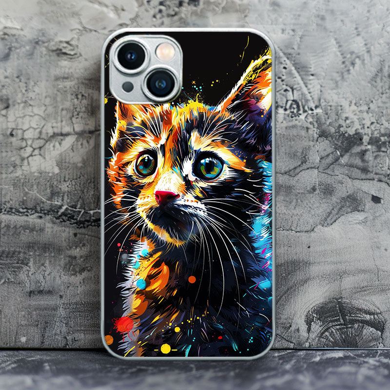 "Shimmering and Sparkling Kitty" Special Designed Glass Material iphone Case