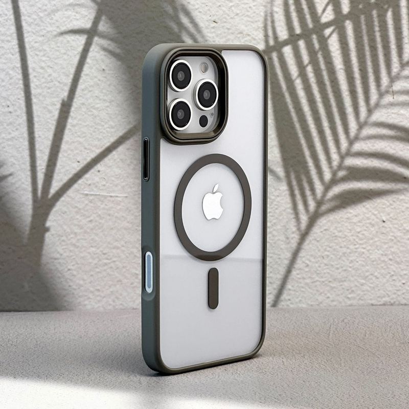 Shockproof Transparent Magnetic Case with Metal Lens Ring for iPhone 16