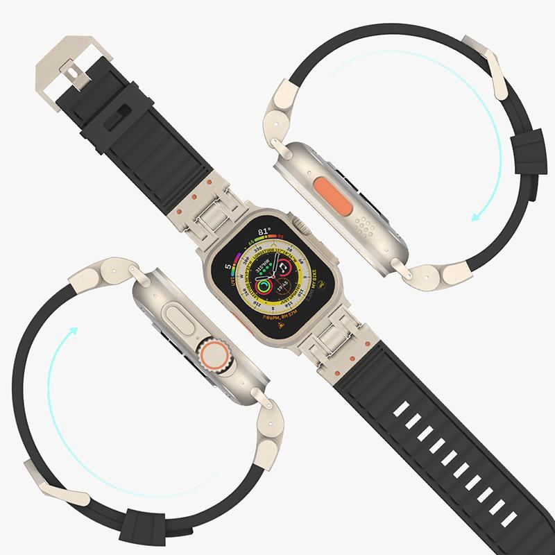 Striped Silicone Band With Zinc Alloy Connector For Apple Watch