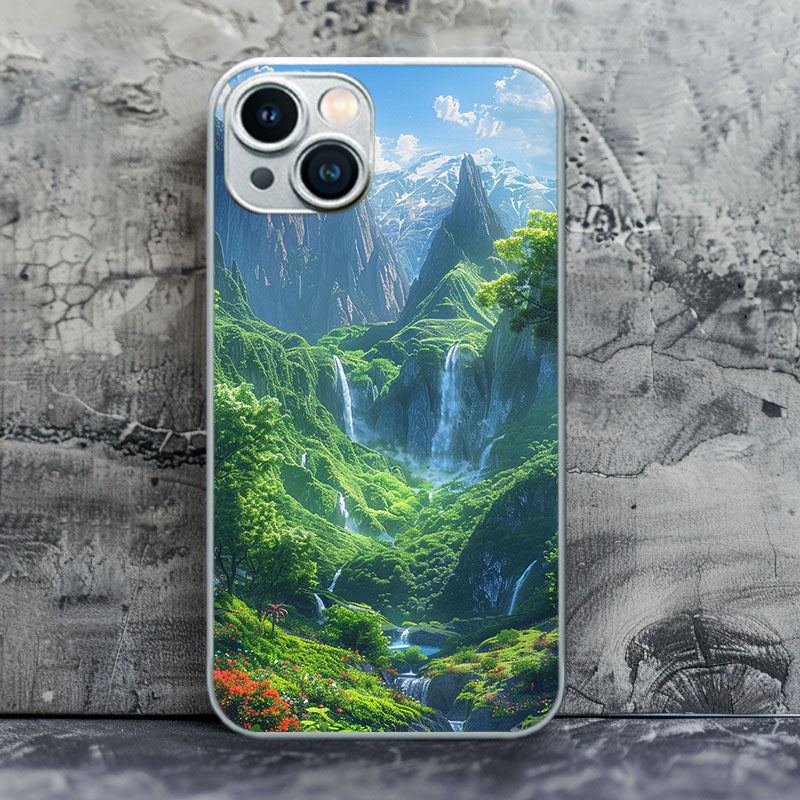 "SunnyPeakCascade" Special Designed Glass Material iPhone Case