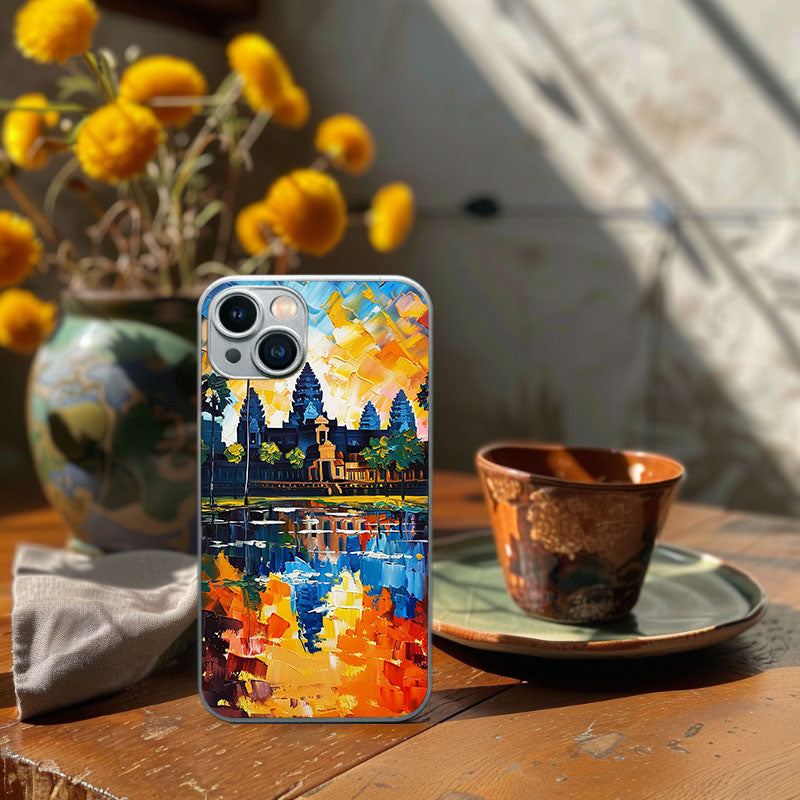 "SunsetLakeReflection" Special Designed Glass Material iPhone Case