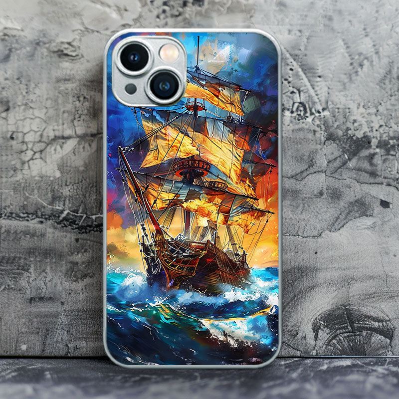 "SunsetSailorSplash" Special Designed Glass Material iPhone Case