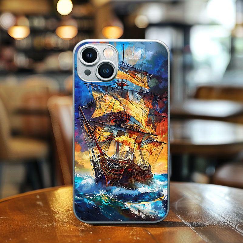 "SunsetSailorSplash" Special Designed Glass Material iPhone Case